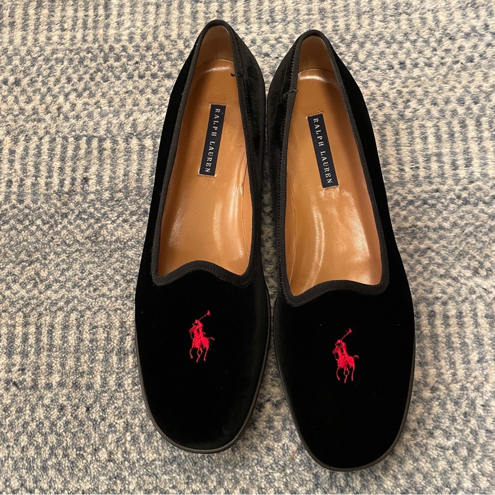 Polo black velvet smoking slippers